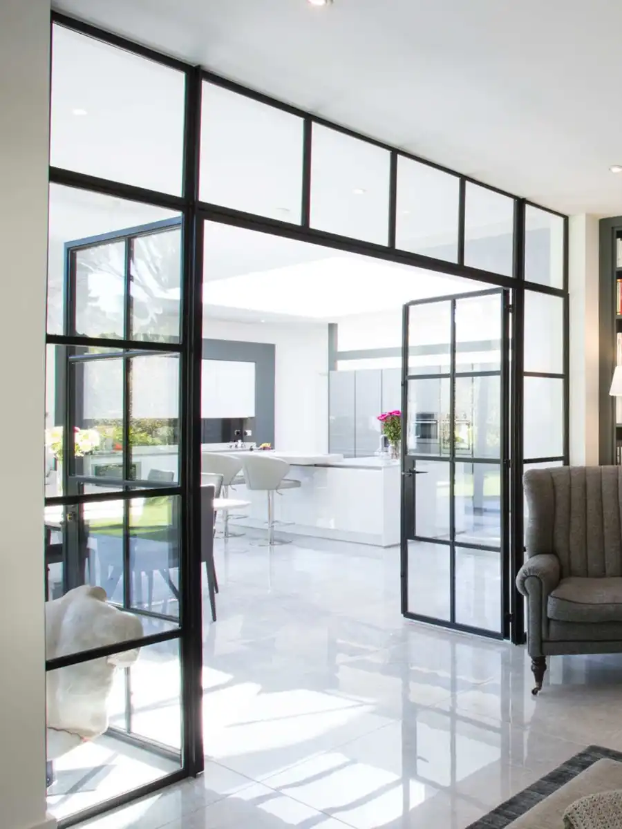 Crittall steel internal double doors screen installed in Sheffield home