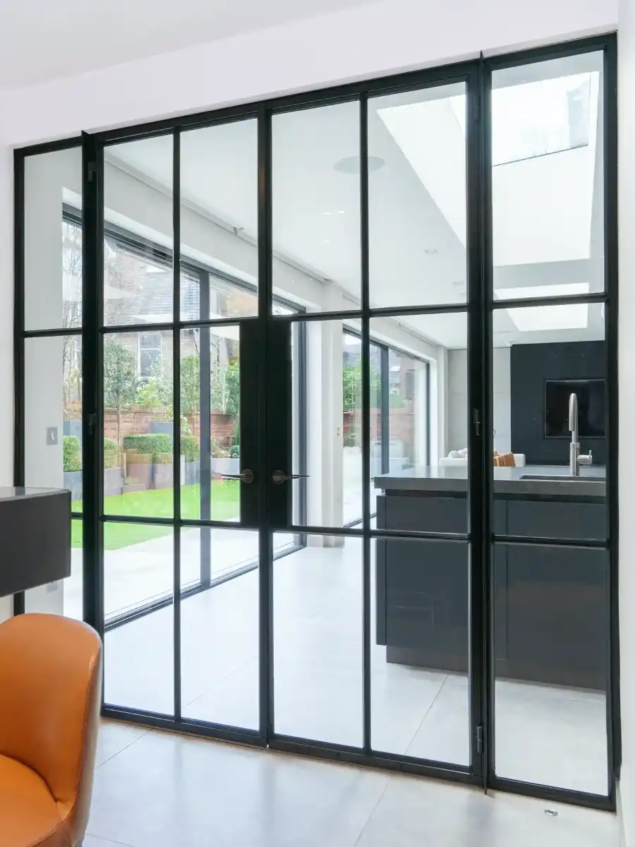 Crittall steel internal double doors screen installed in Manchester home