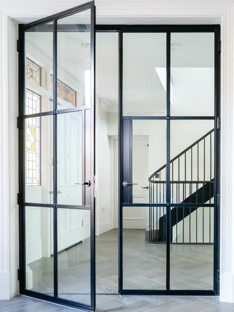 Crittall steel fire-rated double doors installed in Manchester home